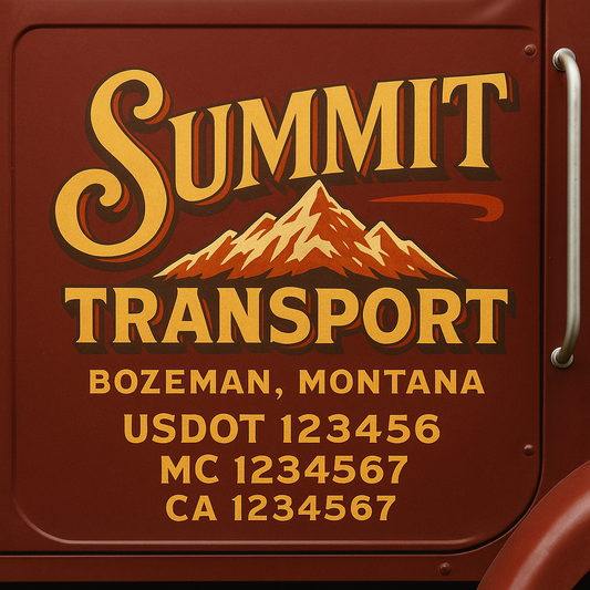 Trucking Door Decal With Name, City, USDOT, MC, CA, KYU, or Regulation Number Decal Stickers | Semi Truck US DOT Lettering Signs