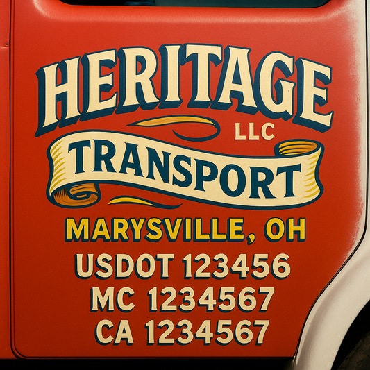 Trucking Door Decal With Name, City, USDOT, MC, CA, KYU, or Regulation Number Decal Stickers | Semi Truck US DOT Lettering Signs