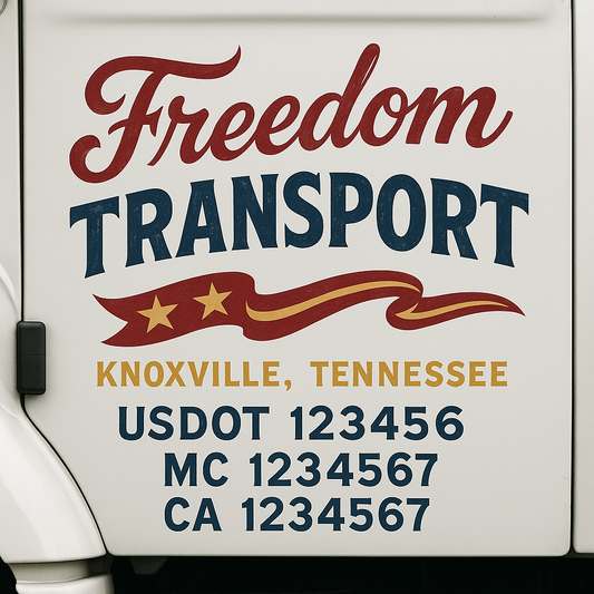 Trucking Door Decal With Name, City, USDOT, MC, CA, KYU, or Regulation Number Decal Stickers | Semi Truck US DOT Lettering Signs