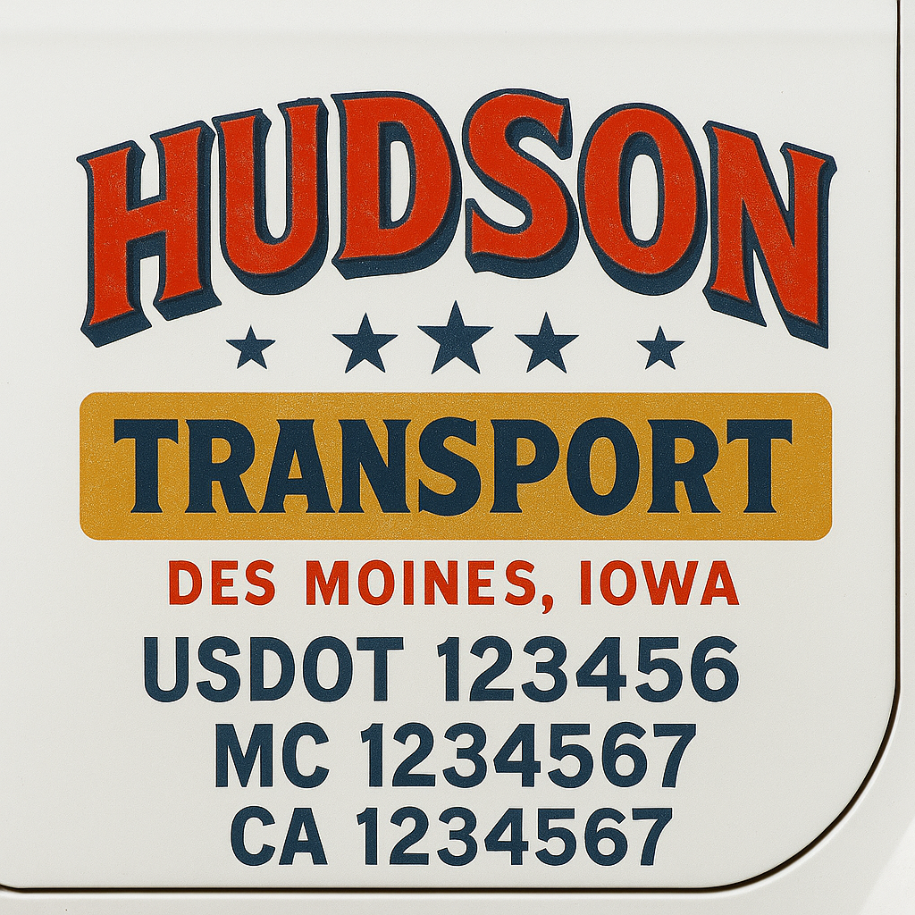 Trucking Door Decal With Name, City, USDOT, MC, CA, KYU, or Regulation Number Decal Stickers | Semi Truck US DOT Lettering Signs
