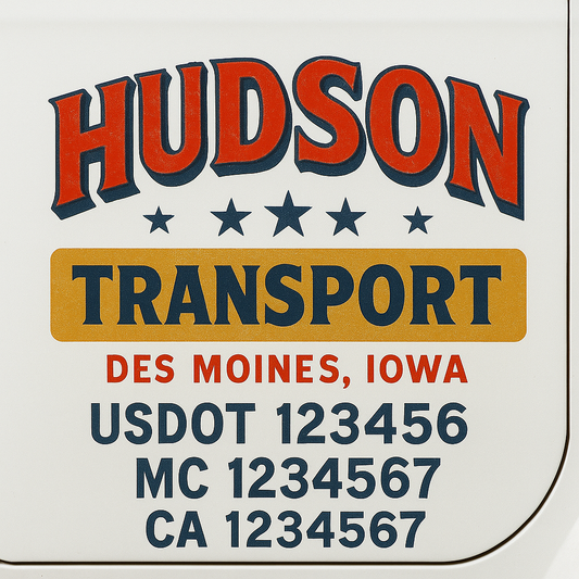 Trucking Door Decal With Name, City, USDOT, MC, CA, KYU, or Regulation Number Decal Stickers | Semi Truck US DOT Lettering Signs