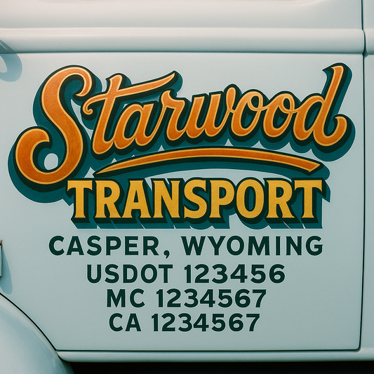 Trucking Door Decal With Name, City, USDOT, MC, CA, KYU, or Regulation Number Decal Stickers | Semi Truck US DOT Lettering Signs
