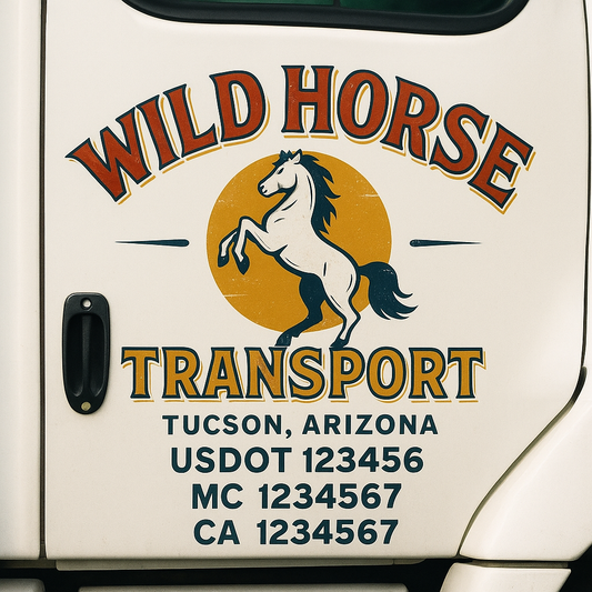 Trucking Door Decal With Name, City, USDOT, MC, CA, KYU, or Regulation Number Decal Stickers | Semi Truck US DOT Lettering Signs
