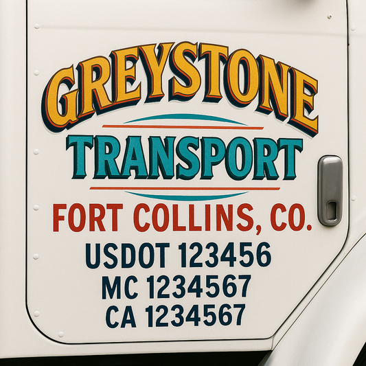 Trucking Door Decal With Name, City, USDOT, MC, CA, KYU, or Regulation Number Decal Stickers | Semi Truck US DOT Lettering Signs