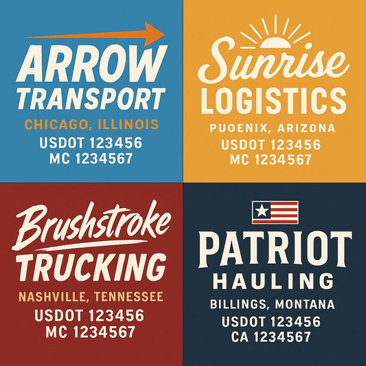 Trucking Door Decal With Name, City, USDOT, MC, CA, KYU, or Regulation Number Decal Stickers | Semi Truck US DOT Lettering Signs