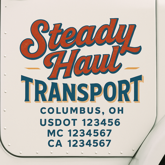 Trucking Door Decal With Name, City, USDOT, MC, CA, KYU, or Regulation Number Decal Stickers | Semi Truck US DOT Lettering Signs