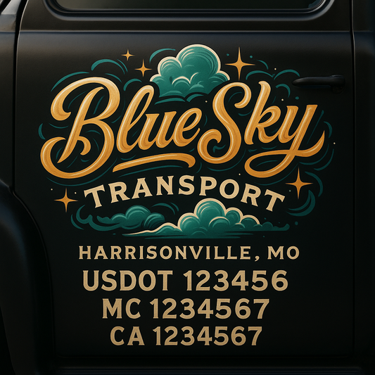 Trucking Door Decal With Name, City, USDOT, MC, CA, KYU, or Regulation Number Decal Stickers | Semi Truck US DOT Lettering Signs