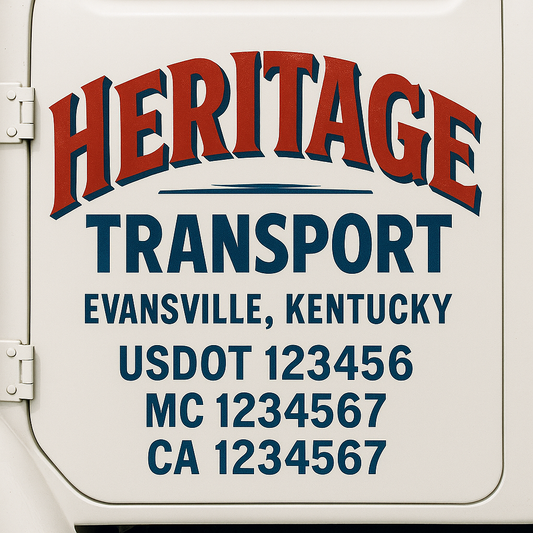 Trucking Door Decal With Name, City, USDOT, MC, CA, KYU, or Regulation Number Decal Stickers | Semi Truck US DOT Lettering Signs