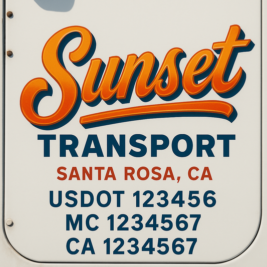 Trucking Door Decal With Name, City, USDOT, MC, CA, KYU, or Regulation Number Decal Stickers | Semi Truck US DOT Lettering Signs