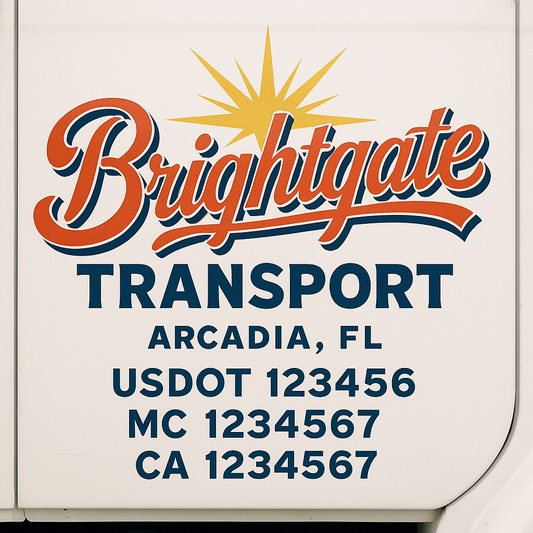 Trucking Door Decal With Name, City, USDOT, MC, CA, KYU, or Regulation Number Decal Stickers | Semi Truck US DOT Lettering Signs