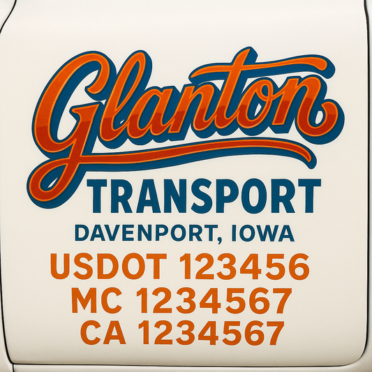 Trucking Door Decal With Name, City, USDOT, MC, CA, KYU, or Regulation Number Decal Stickers | Semi Truck US DOT Lettering Signs
