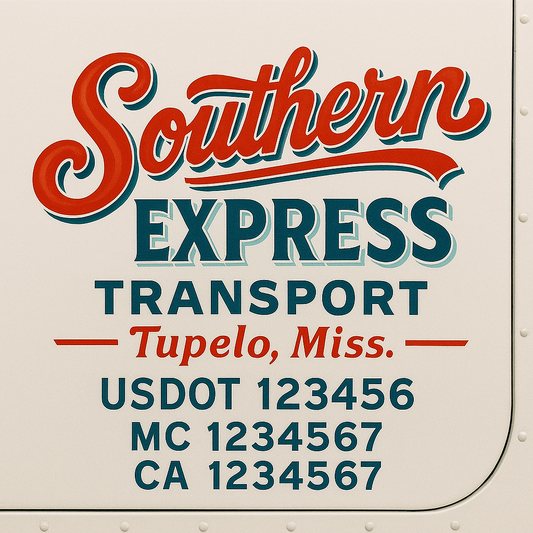 Trucking Door Decal With Name, City, USDOT, MC, CA, KYU, or Regulation Number Decal Stickers | Semi Truck US DOT Lettering Signs