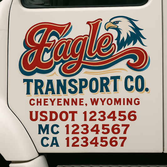 Trucking Door Decal With Name, City, USDOT, MC, CA, KYU, or Regulation Number Decal Stickers | Semi Truck US DOT Lettering Signs