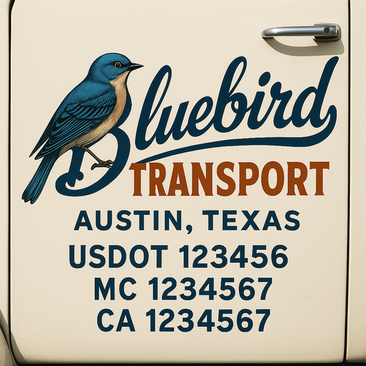 Trucking Door Decal With Name, City, USDOT, MC, CA, KYU, or Regulation Number Decal Stickers | Semi Truck US DOT Lettering Signs