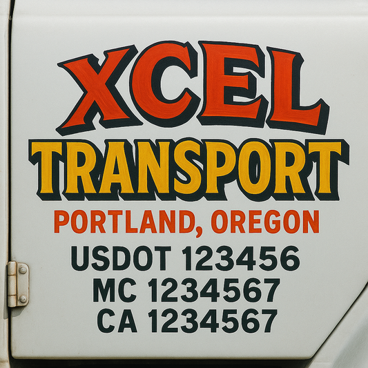 Trucking Door Decal With Name, City, USDOT, MC, CA, KYU, or Regulation Number Decal Stickers | Semi Truck US DOT Lettering Signs