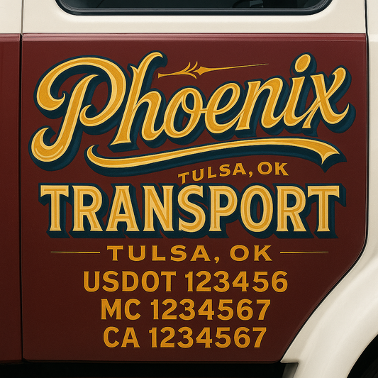 Trucking Door Decal With Name, City, USDOT, MC, CA, KYU, or Regulation Number Decal Stickers | Semi Truck US DOT Lettering Signs