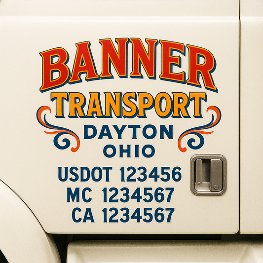 Trucking Door Decal With Name, City, USDOT, MC, CA, KYU, or Regulation Number Decal Stickers | Semi Truck US DOT Lettering Signs