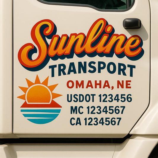 Trucking Door Decal With Name, City, USDOT, MC, CA, KYU, or Regulation Number Decal Stickers | Semi Truck US DOT Lettering Signs