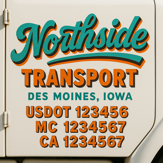 Trucking Door Decal With Name, City, USDOT, MC, CA, KYU, or Regulation Number Decal Stickers | Semi Truck US DOT Lettering Signs