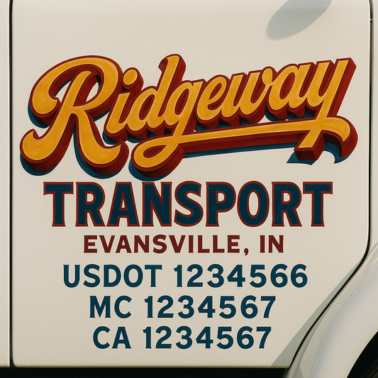 Trucking Door Decal With Name, City, USDOT, MC, CA, KYU, or Regulation Number Decal Stickers | Semi Truck US DOT Lettering Signs