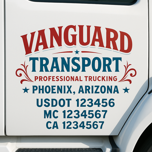 Trucking Door Decal With Name, City, USDOT, MC, CA, KYU, or Regulation Number Decal Stickers | Semi Truck US DOT Lettering Signs