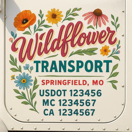Trucking Door Decal With Name, City, USDOT, MC, CA, KYU, or Regulation Number Decal Stickers | Semi Truck US DOT Lettering Signs
