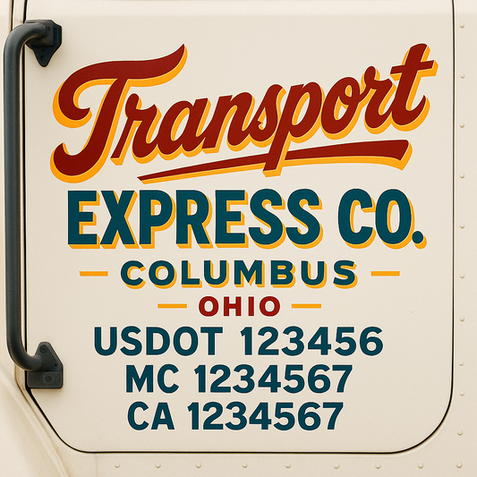 Trucking Door Decal With Name, City, USDOT, MC, CA, KYU, or Regulation Number Decal Stickers | Semi Truck US DOT Lettering Signs