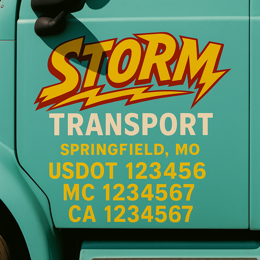 Trucking Door Decal With Name, City, USDOT, MC, CA, KYU, or Regulation Number Decal Stickers | Semi Truck US DOT Lettering Signs