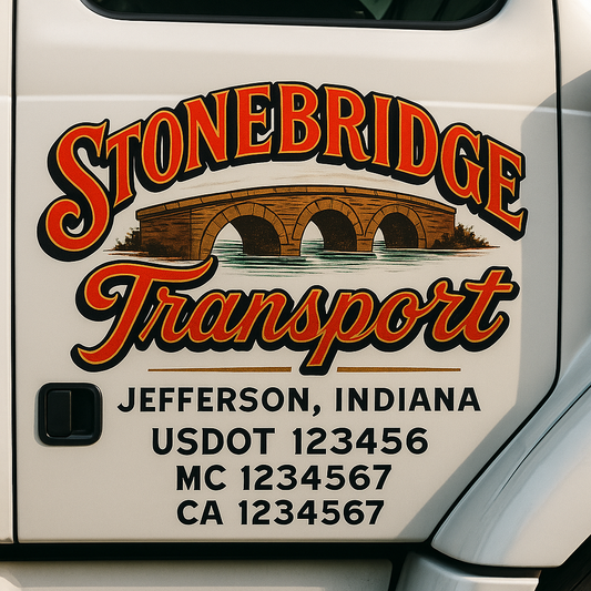 Trucking Door Decal With Name, City, USDOT, MC, CA, KYU, or Regulation Number Decal Stickers | Semi Truck US DOT Lettering Signs