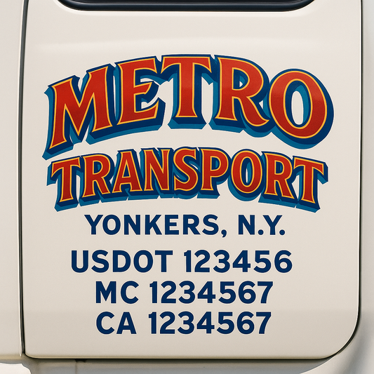 Trucking Door Decal With Name, City, USDOT, MC, CA, KYU, or Regulation Number Decal Stickers | Semi Truck US DOT Lettering Signs