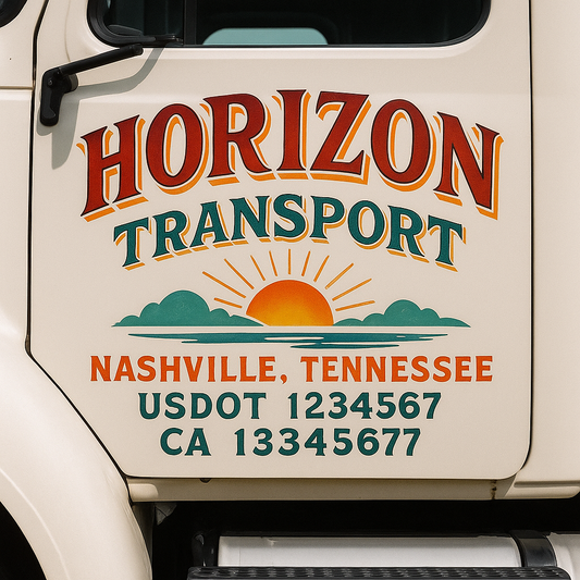 Trucking Door Decal With Name, City, USDOT, MC, CA, KYU, or Regulation Number Decal Stickers | Semi Truck US DOT Lettering Signs