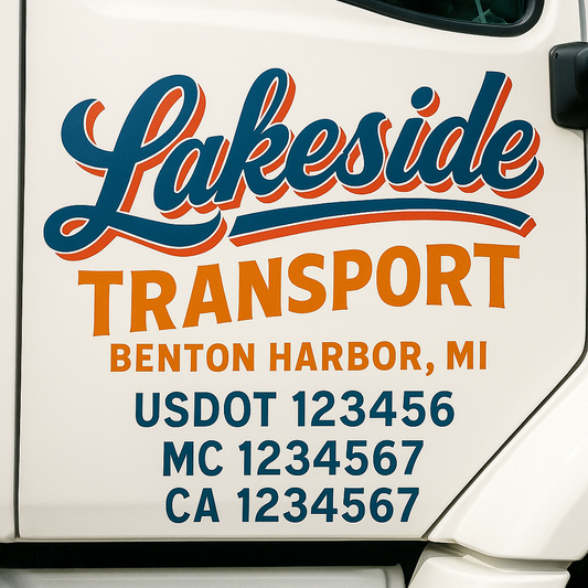 Trucking Door Decal With Name, City, USDOT, MC, CA, KYU, or Regulation Number Decal Stickers | Semi Truck US DOT Lettering Signs