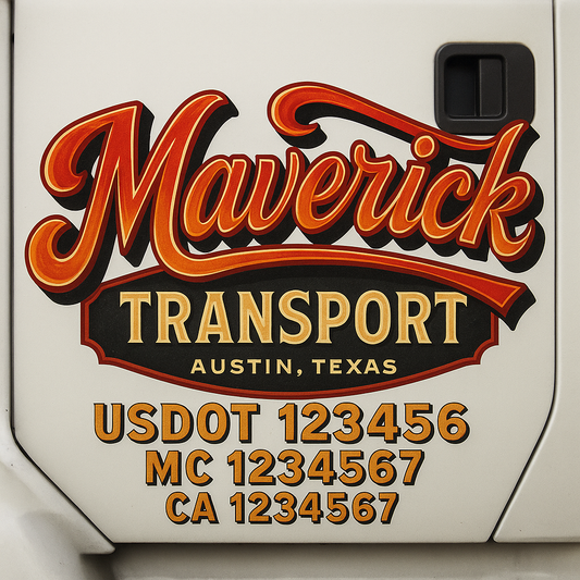 Trucking Door Decal With Name, City, USDOT, MC, CA, KYU, or Regulation Number Decal Stickers | Semi Truck US DOT Lettering Signs