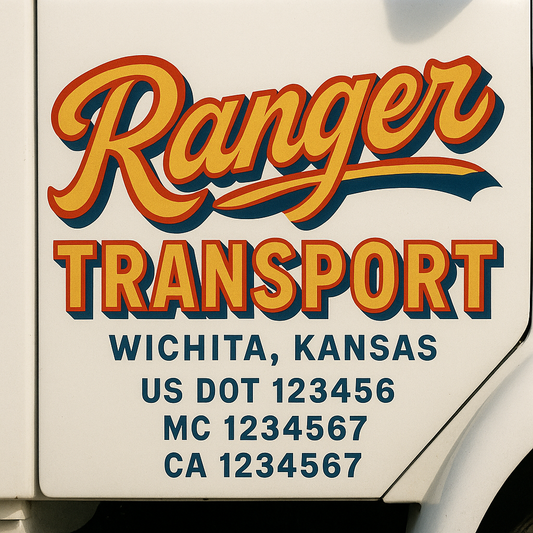 Trucking Door Decal With Name, City, USDOT, MC, CA, KYU, or Regulation Number Decal Stickers | Semi Truck US DOT Lettering Signs