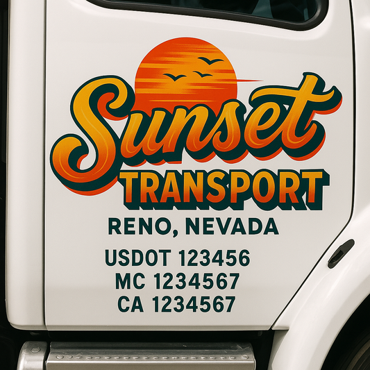 Trucking Door Decal With Name, City, USDOT, MC, CA, KYU, or Regulation Number Decal Stickers | Semi Truck US DOT Lettering Signs
