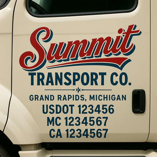 Trucking Door Decal With Name, City, USDOT, MC, CA, KYU, or Regulation Number Decal Stickers | Semi Truck US DOT Lettering Signs