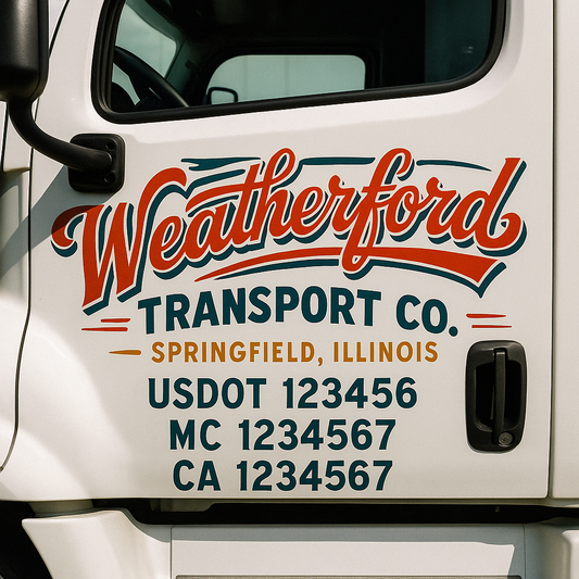 Trucking Door Decal With Name, City, USDOT, MC, CA, KYU, or Regulation Number Decal Stickers | Semi Truck US DOT Lettering Signs