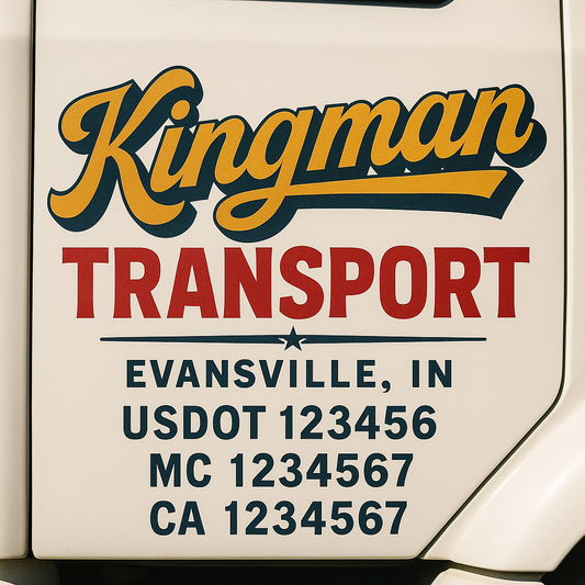 Trucking Door Decal With Name, City, USDOT, MC, CA, KYU, or Regulation Number Decal Stickers | Semi Truck US DOT Lettering Signs