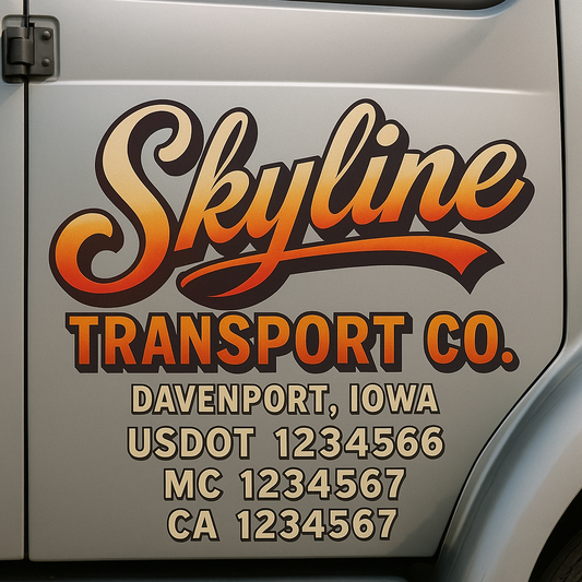Trucking Door Decal With Name, City, USDOT, MC, CA, KYU, or Regulation Number Decal Stickers | Semi Truck US DOT Lettering Signs