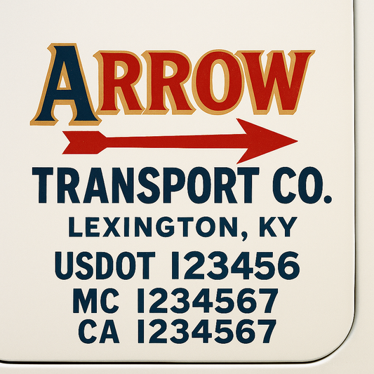 Trucking Door Decal With Name, City, USDOT, MC, CA, KYU, or Regulation Number Decal Stickers | Semi Truck US DOT Lettering Signs