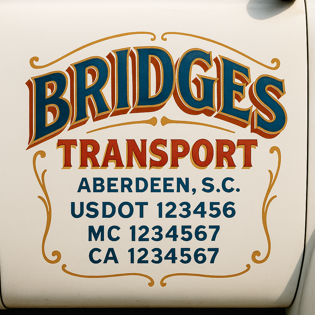 Trucking Door Decal With Name, City, USDOT, MC, CA, KYU, or Regulation Number Decal Stickers | Semi Truck US DOT Lettering Signs