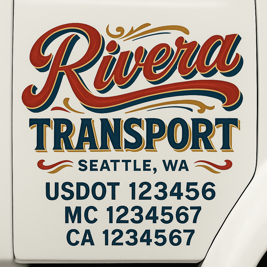 Trucking Door Decal With Name, City, USDOT, MC, CA, KYU, or Regulation Number Decal Stickers | Semi Truck US DOT Lettering Signs