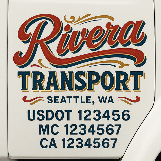 Trucking Door Decal With Name, City, USDOT, MC, CA, KYU, or Regulation Number Decal Stickers | Semi Truck US DOT Lettering Signs