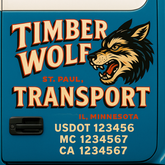 Trucking Door Decal With Name, City, USDOT, MC, CA, KYU, or Regulation Number Decal Stickers | Semi Truck US DOT Lettering Signs