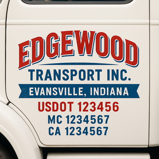 Trucking Door Decal With Name, City, USDOT, MC, CA, KYU, or Regulation Number Decal Stickers | Semi Truck US DOT Lettering Signs