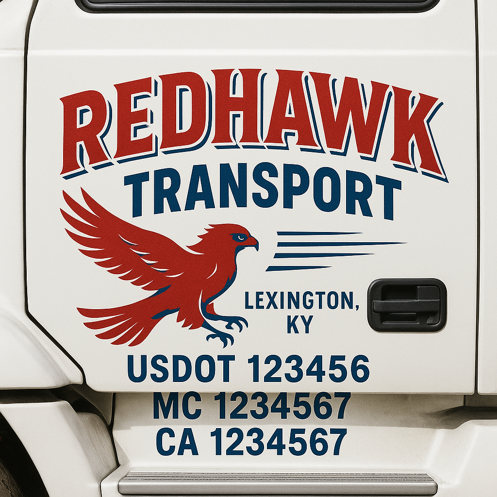 Trucking Door Decal With Name, City, USDOT, MC, CA, KYU, or Regulation Number Decal Stickers | Semi Truck US DOT Lettering Signs