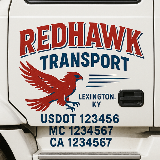 Trucking Door Decal With Name, City, USDOT, MC, CA, KYU, or Regulation Number Decal Stickers | Semi Truck US DOT Lettering Signs