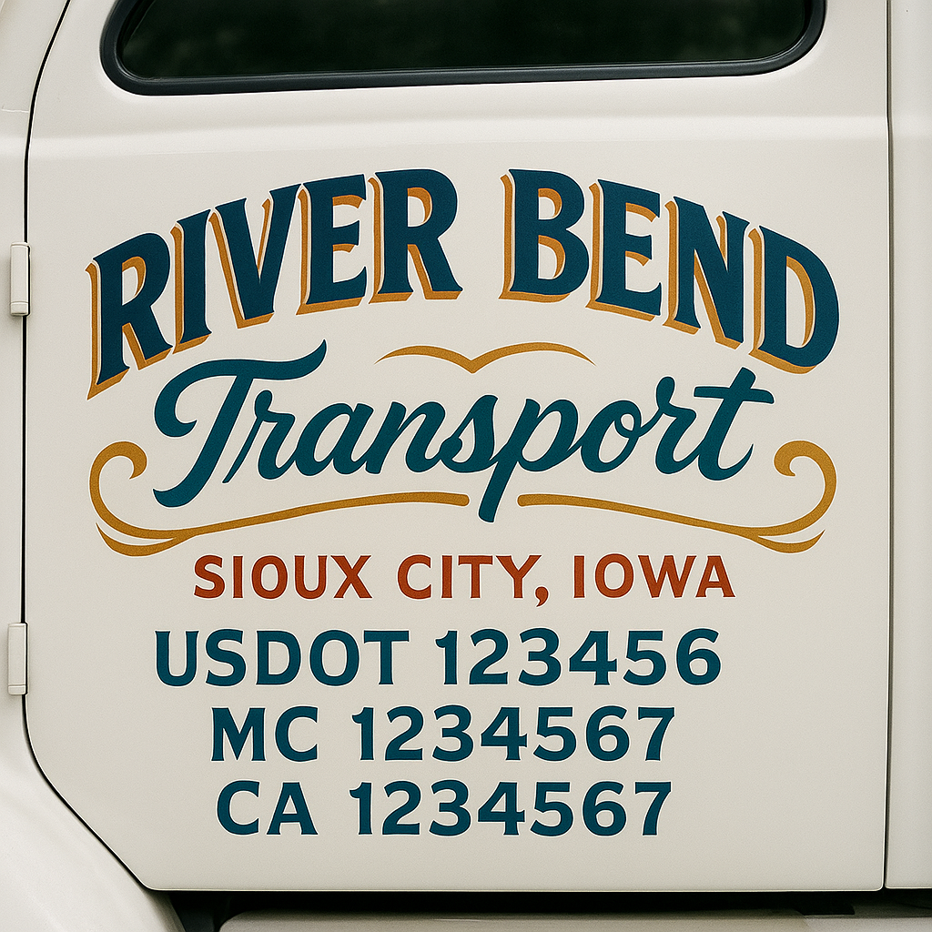 Trucking Door Decal With Name, City, USDOT, MC, CA, KYU, or Regulation Number Decal Stickers | Semi Truck US DOT Lettering Signs