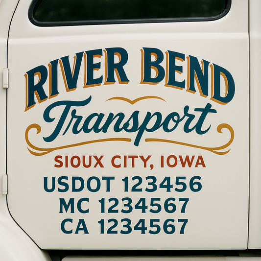 Trucking Door Decal With Name, City, USDOT, MC, CA, KYU, or Regulation Number Decal Stickers | Semi Truck US DOT Lettering Signs