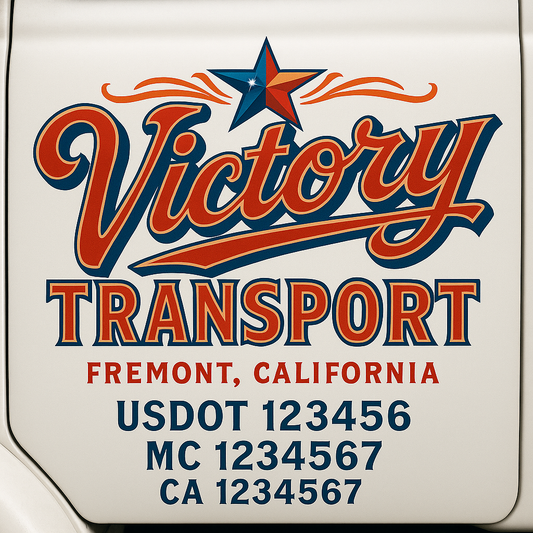 Trucking Door Decal With Name, City, USDOT, MC, CA, KYU, or Regulation Number Decal Stickers | Semi Truck US DOT Lettering Signs